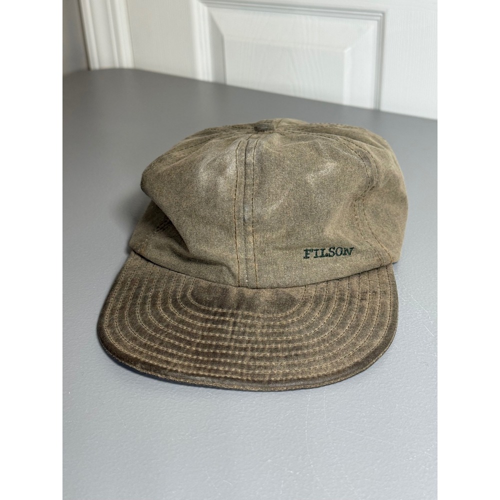 Vintage C.C. Filson Tin Cloth Low Profile Cap Otter Green Waxed Canvas Hat USA